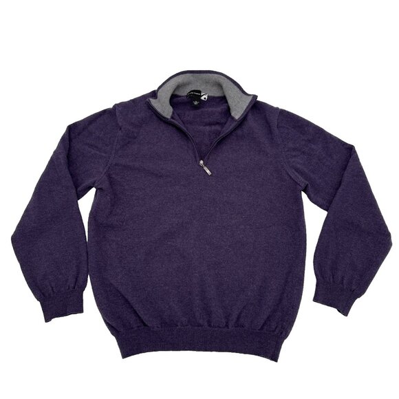 Saks Fifth Avenue Mens medium Purple 100% Merino Wool Mock Neck 1/4 Zip Sweater - Picture 1 of 6